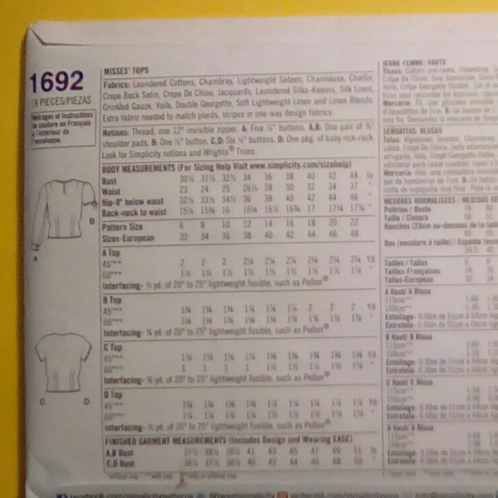 💖Vintage 1940's STYLE Women's Top/Various designs/ Simplicity Sewing Pattern💖 - Picture 2 of 4